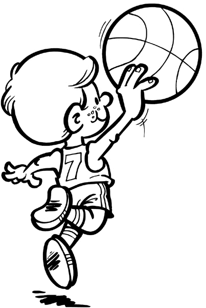 Little boy playing basketball vinyl sticker. Customize on line. Sports 085-1094